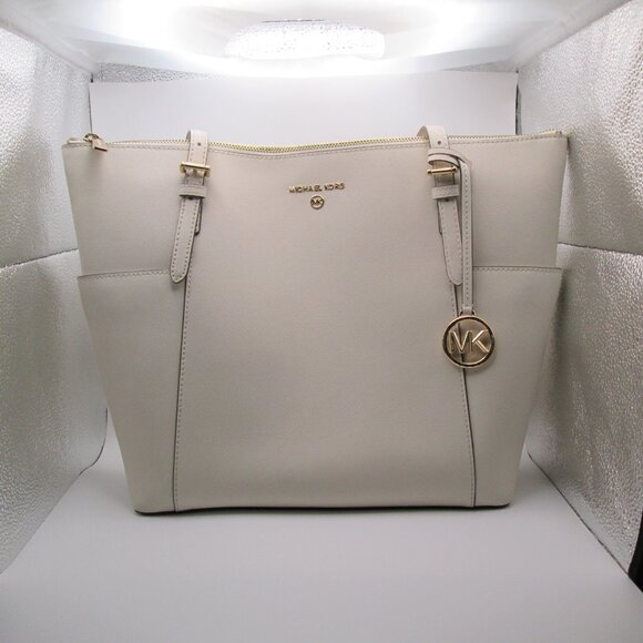 MICHAEL Michael Kors Handbags - MICHAEL Michael Kors Large Saffiano Leather Top-Zip Tote Bag Cream